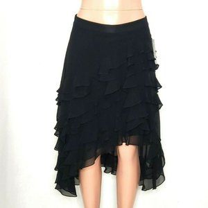 S. Levine Black High Low Tiered Ruffle Skirt Chiffon 9305252D